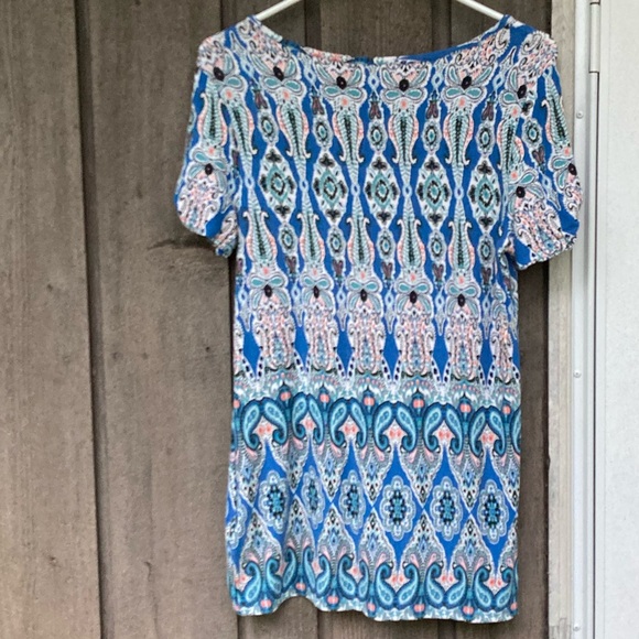 WESTPORT Top Short Sleeve Rayon Paisley Colorful Blue Green Black Size Small - Picture 3 of 5